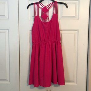 EVERLEIGH Anthropologie Small Pink Strappy Dress Jewel Tone Lined Elastic Waist